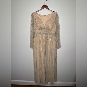 Gold Sequined Formal Holiday Party Maxi Gown